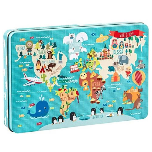 Puzzle Mapa Mundo 24 Peças Caixa Metálica