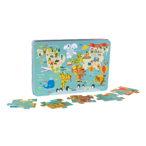 Puzzle Mapa Mundo 24 Peças Caixa Metálica