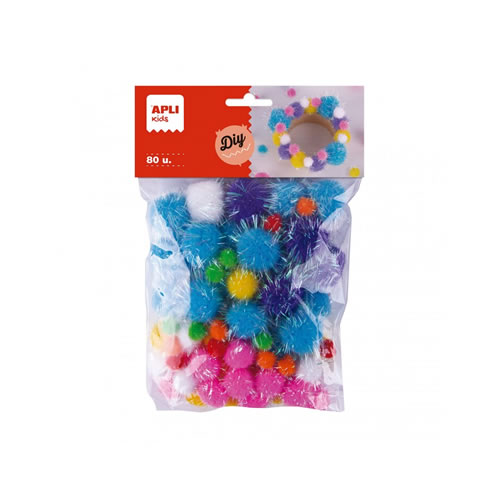 Pompons Apli Glitter Cores Sortidas 80un