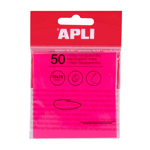 Bloco Adesivo Apli 75x75mm Rosa Transparente 50Fls