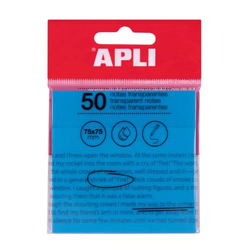 Bloco Adesivo Apli 75x75mm Azul Transparente 50Fls