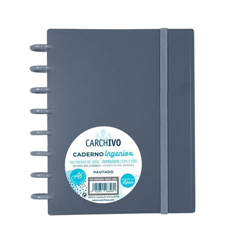 Caderno Inteligente A5 Quadriculado 100 fl Cinza