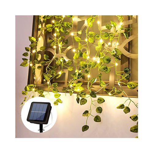 Corrente de luz solar para exterior com folhas