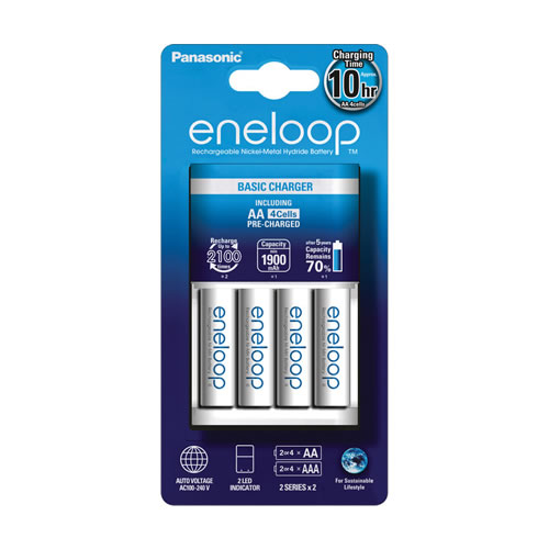 Carregador + 4 Pilhas Recarreg. AA 1900mAh Eneloop
