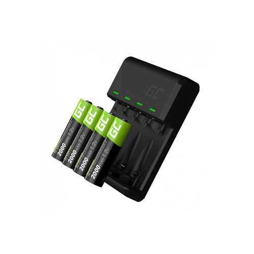 Carregador + 4 Pilhas Recarregáveis AA 2000mAh