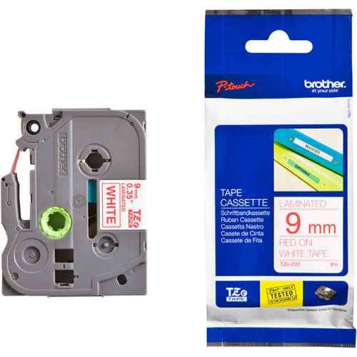 Fita Original Brother TZe222 Vermelho/Branco 9mm