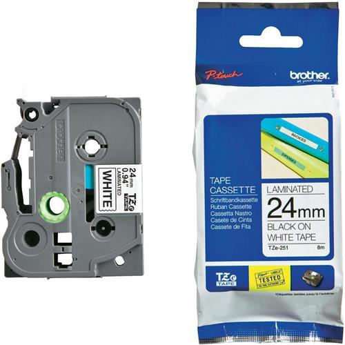 Fita Original Brother TZe251 Preto/Branco 24mm